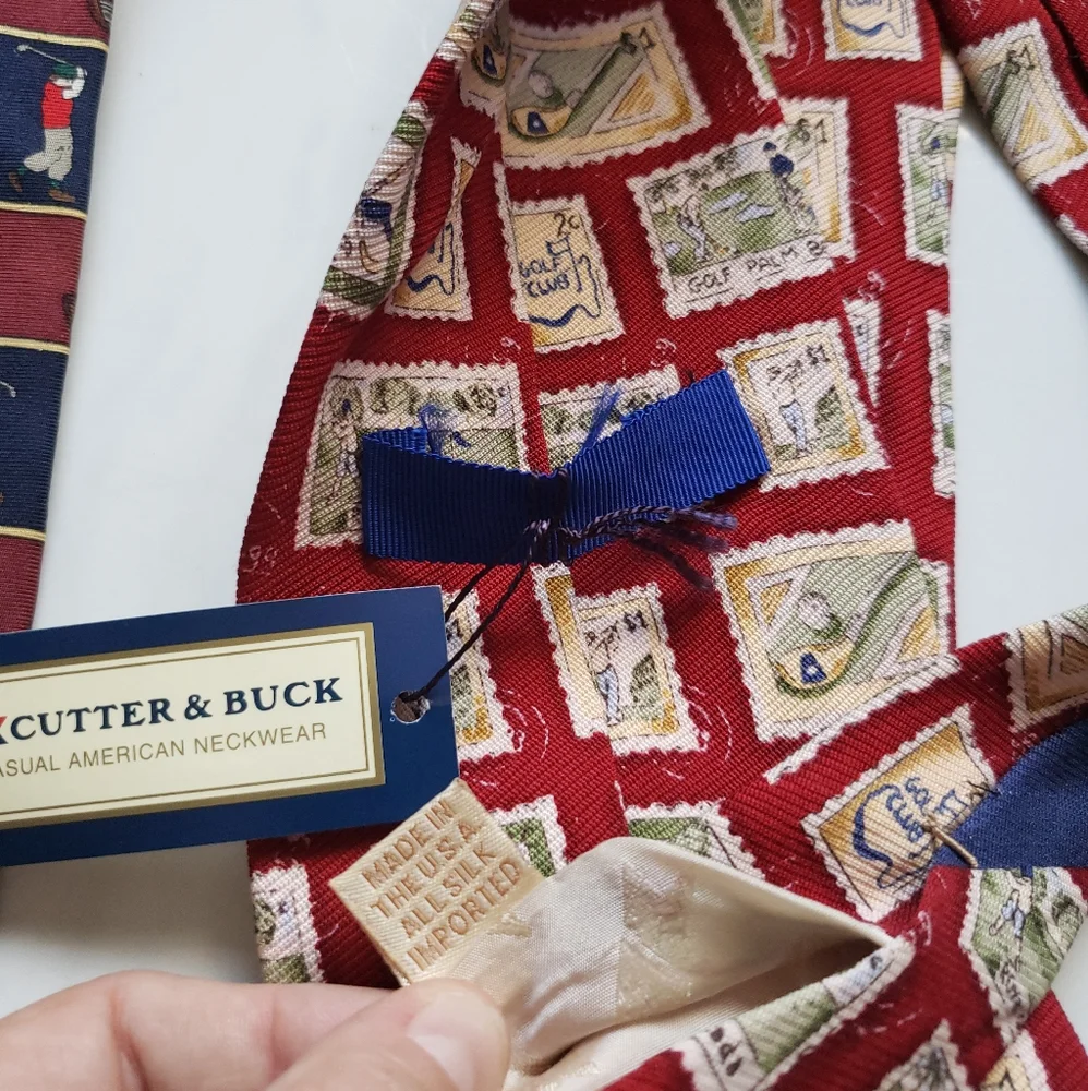 Lot 2 silk‎ neck ties neckwear golf stamps red NWT